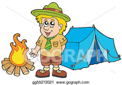 EPS Vector - Scout with tent and fire. Stock Clipart ...