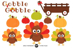 Turkey Clip Art, Thanksgiving Clipart, Pumpkins Clip Art - Commercial Use,  Instant Download