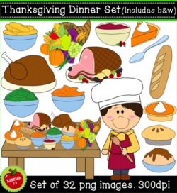 Thanksgiving Dinner Clipart Set (32 png, 300dpi images. Commercial/personal  use)