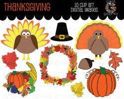 Thanksgiving Clip Art Thanksgiving Digital Clipart Turkey Clip Art  Printable Thanksgiving Clipart Pilgrim Hat Wreath - Instant Download