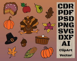 Thanksgiving Vector Silhouette Clipart, Thanksgiving Decor ...