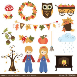 Fall and Thanksgiving clipart set, fall harvest clipart, acorn clipart,  fall pennant banners clipart, commercial use, instant download, C303