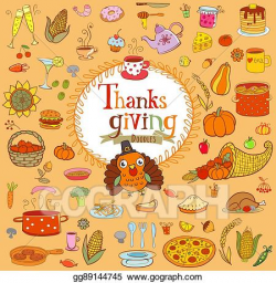 EPS Vector - Thanksgiving food doodles. Stock Clipart ...