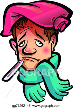 EPS Vector - Cartoon sick man head with thermometer scarf ...
