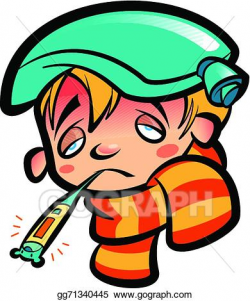 EPS Vector - Cartoon sick boy head with thermometer scarf ...