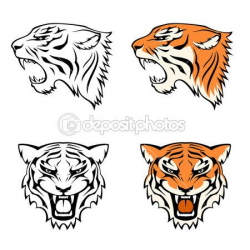 Simple line illustrations of tiger head suitable as tattoo ...