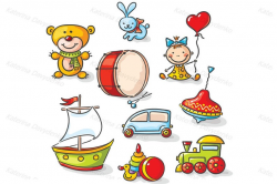 Set of colorful cartoon toys. Clipart toys for kids. Clip art toy. Personal  and Commercial use.