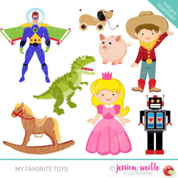 My Favorite Toys Cute Digital Clipart - Commercial Use OK - Cowboy,  Dinosaur, Princess, Space Man Graphics, Toy Clipart
