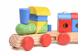 Colorful Wooden Toy Train Isolated on White Background - Photos by Canva
