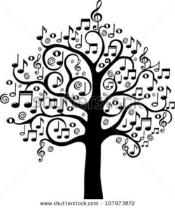 Black tree from musical notes isolated on White background ...