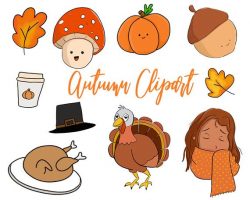Autumn Clipart | Turkey Clipart | Thanksgiving Clipart | Autumn png | Fall  Clipart | Pumpkin Clipart | Girl in Scarf Clip Art