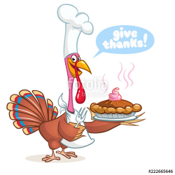 Thanksgiving Cartoon Turkey bird holding fork and pie ...