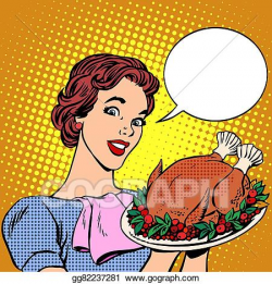 Vector Illustration - Woman with a christmas turkey ...
