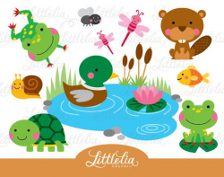 Pond Friend clipart - frog and turtle clipart - pond animal 15003