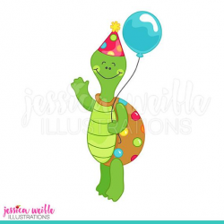 Birthday Turtle Cute Digital Clipart, Turtle with Balloon ...