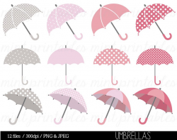 Umbrella Clipart Clip Art, Baby Shower Clipart, Bridal Shower, Wedding  Shower, Girl Pink Grey - Commercial & Personal - BUY 2 GET 1 FREE!