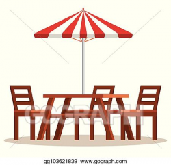 EPS Illustration - Picnic table with umbrella scene. Vector ...