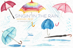 Umbrella & Rain Watercolor Clipart