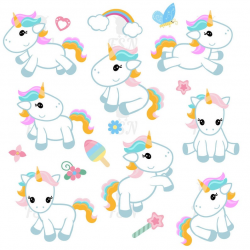 Cute Unicorn Clipart Cute Unicorn Clip Art Unicorn Digital Sticker Clip Art  Pony Horse Rainbow Clipart Cute Baby Unicorn
