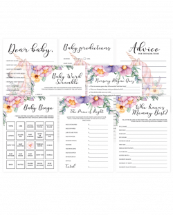 Printable baby girl shower games purple and pink flowers | 8 baby ...