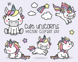 Premium Vector Clipart - Kawaii Unicorns - Cute Unicorns Clipart Set - High  Quality Vectors - Instant Download - Kawaii Clipart