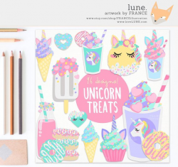 3 FOR 2. Unicorn Food Clipart. Aesthetic Cute Pastel Pony ...