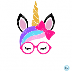 Cute Unicorn Face Bow Sunglasses SVG, Unicorn SVG file ...