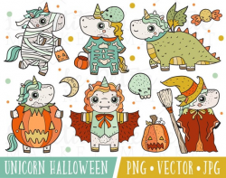 Unicorn Halloween Clipart Images, Cute Halloween Unicorn Clipart Clip Art,  Kawaii Halloween Unicorns, Unicorn Mummy, Unicorn PNG Vectors