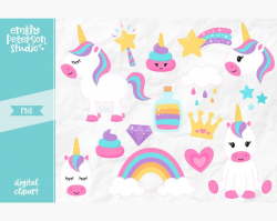 Unicorn Clip Art, Unicorn Magic Clipart, Rainbow Clip Art - Commercial Use,  Instant Download