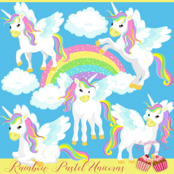 Rainbow Pastel Unicorns Clipart Set | Products in 2019 ...