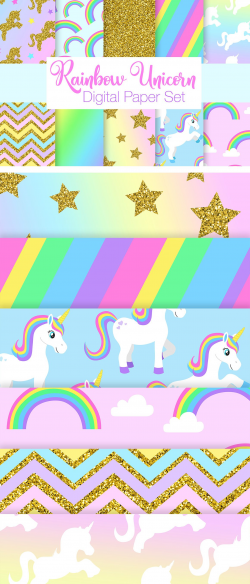 Rainbow Unicorn Digital Paper Set, Cut Unicorn Scrapbook ...