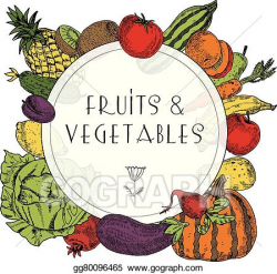 Vector Art - Healthy food fruits vegetables frame. EPS ...