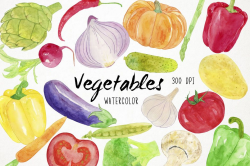 Watercolor Vegetables Clipart, Healthy Food Clipart