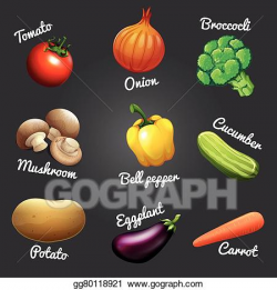 Vector Art - Fresh vegetables with names. Clipart Drawing ...