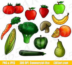 Fruits and Vegetables Clipart, Fruit Clip Art, Vegetable Clip Art, Digital  Graphics, Food Groups, Printable, PNG, Commercial