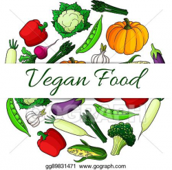 Vector Clipart - Vegan food emblem with round shape of ...