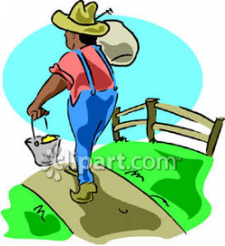 Farmer Walking Down a Dirt Road - Royalty Free Clipart Picture