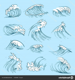 Unique Ocean Waves Drawing Vector Drawing » Free Vector Art ...