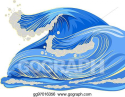EPS Illustration - Blue high wave with white foam cap ...