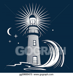 Vector Stock - Lighthouse & wave. Clipart Illustration ...