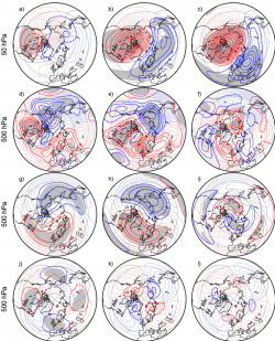Geopotential height anomalies of wave-1 SVW events at 50 and 500 hPa ...