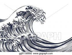 Vector Illustration - Great wave vintage style woodcut. EPS ...