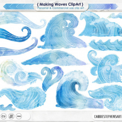 Water ClipArt, Blue Watercolor Wave Clip Art, Summer, Beach ...