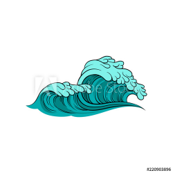 Vector illustration of stormy sea wave with foam. Blue ocean ...
