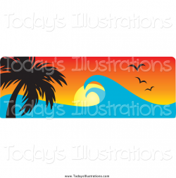 Clipart of a Hawaian Ocean Sunset with Palm Trees Gulls and ...