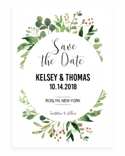 Green Leaves Watercolor Wedding Invitation Template Download Save ...