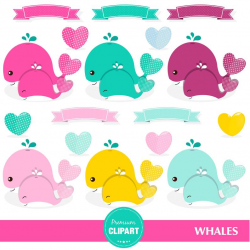 Baby girl clipart, baby whale clipart, whales clipart, whale clip art, baby  shower clipart, baby animal - CA435