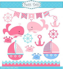 Pink Whales Clip Art _ Nautical Clip Art,Baby girl sailing ...