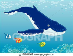 Clip Art Vector - Hump-backed whale diving. Stock EPS ...