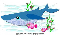 Vector Clipart - Blue whale with friendly pink fish. Vector ...